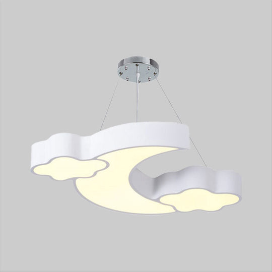 Modern Acrylic Cloud And Moon Ceiling Pendant With Led Chandelier - White/Pink/Blue