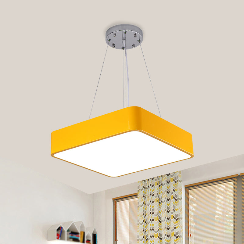 Nordic Style Led Kindergarten Chandelier: Square Acrylic Pendant Light In Yellow/Red/Blue Yellow