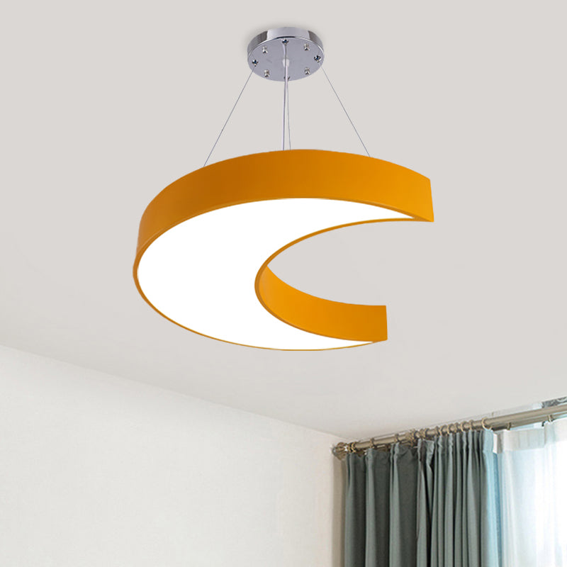 Led Corridor Ceiling Chandelier In Creative Yellow/Blue With Crescent Acrylic Shade