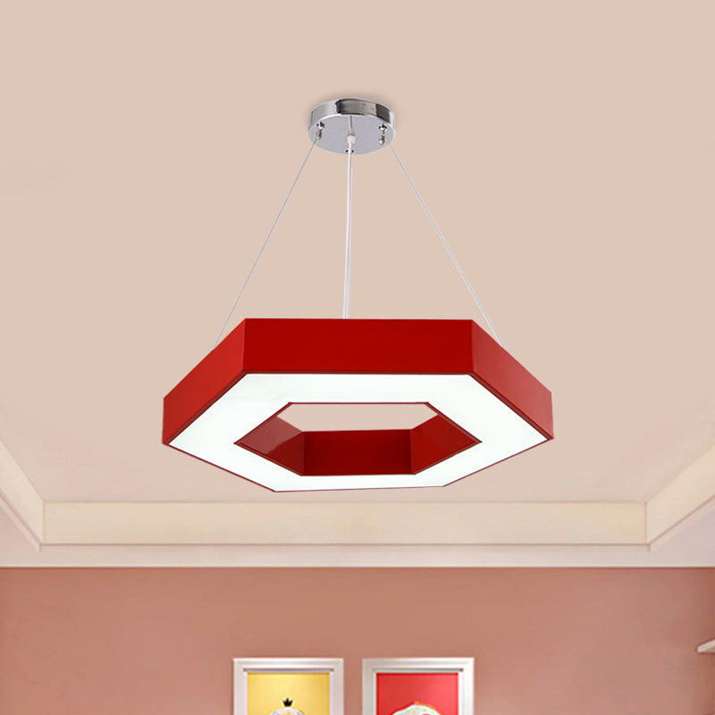 Hexagon Ring Led Chandelier In Vibrant Colors For Kindergarten Down Lighting Red