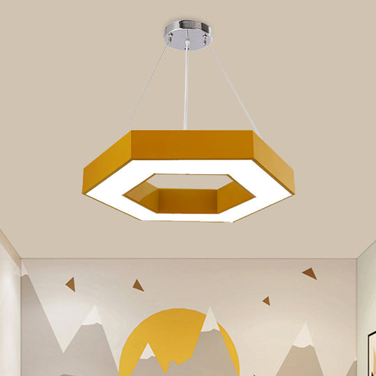 Hexagon Ring Led Chandelier In Vibrant Colors For Kindergarten Down Lighting Yellow