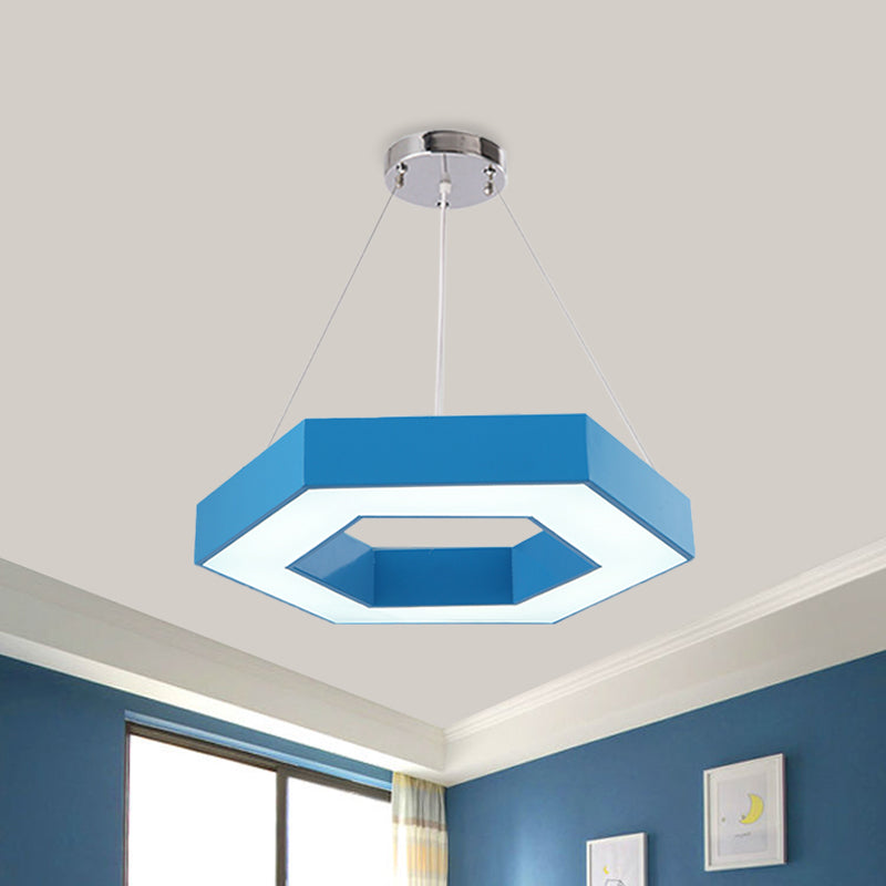 Hexagon Ring Led Chandelier In Vibrant Colors For Kindergarten Down Lighting