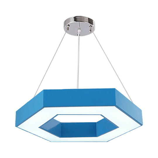 Hexagon Ring Led Chandelier In Vibrant Colors For Kindergarten Down Lighting