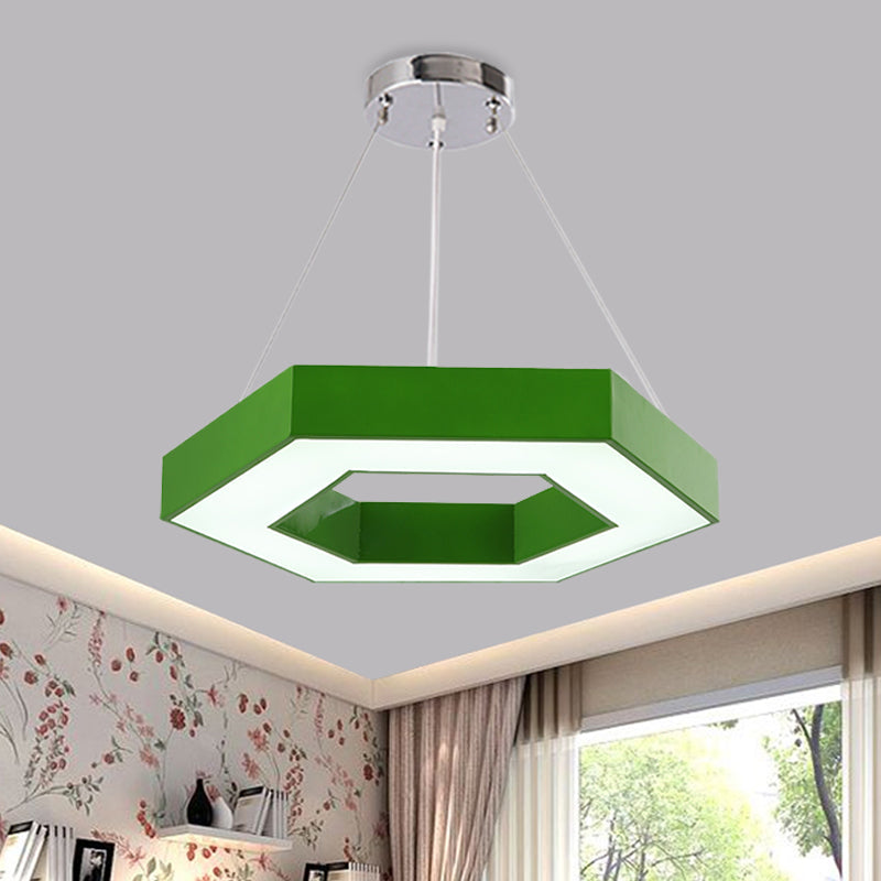 Hexagon Ring Led Chandelier In Vibrant Colors For Kindergarten Down Lighting Green