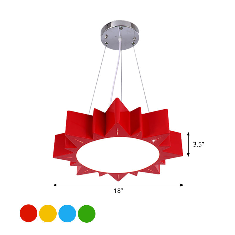 Kids Style Led Chandelier Light For Hallway - Sun Ceiling Hang Fixture In Acrylic Yellow/Blue/Green