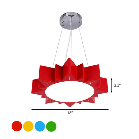 Kids Style Led Chandelier Light For Hallway - Sun Ceiling Hang Fixture In Acrylic Yellow/Blue/Green