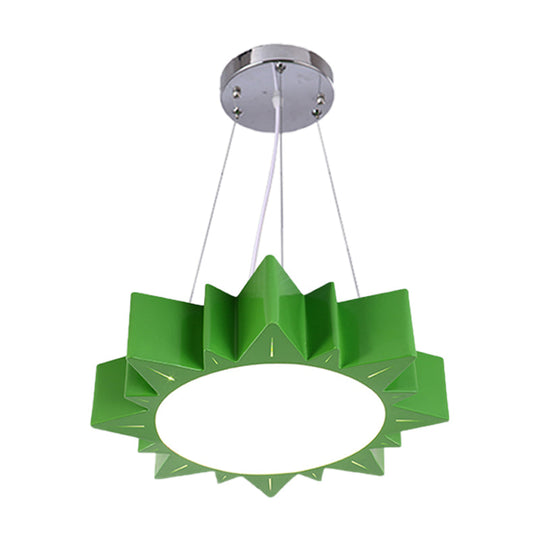 Kids Style Led Chandelier Light For Hallway - Sun Ceiling Hang Fixture In Acrylic Yellow/Blue/Green