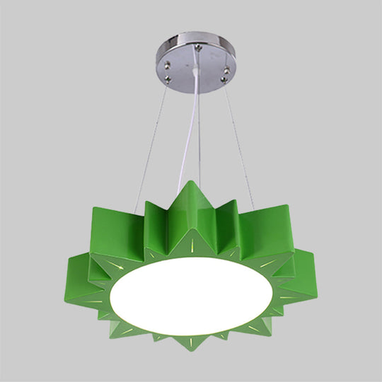 Kids Style Led Chandelier Light For Hallway - Sun Ceiling Hang Fixture In Acrylic Yellow/Blue/Green