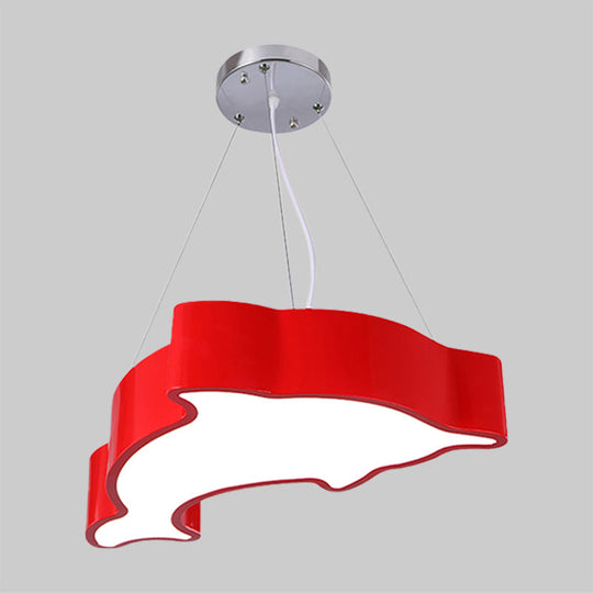 Minimalist Acrylic Dolphin Pendant Chandelier - Blue/Green/Yellow Led Ceiling Lamp For Playroom