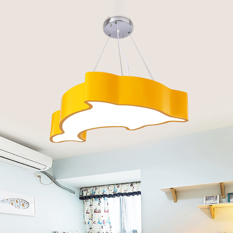 Minimalist Acrylic Dolphin Pendant Chandelier - Blue/Green/Yellow Led Ceiling Lamp For Playroom