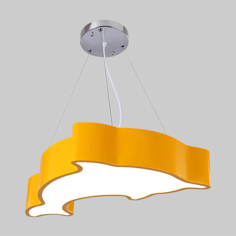 Minimalist Acrylic Dolphin Pendant Chandelier - Blue/Green/Yellow Led Ceiling Lamp For Playroom