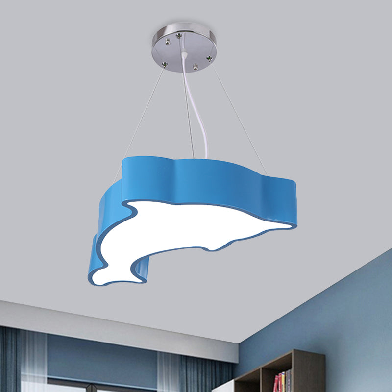 Minimalist Acrylic Dolphin Pendant Chandelier - Blue/Green/Yellow Led Ceiling Lamp For Playroom