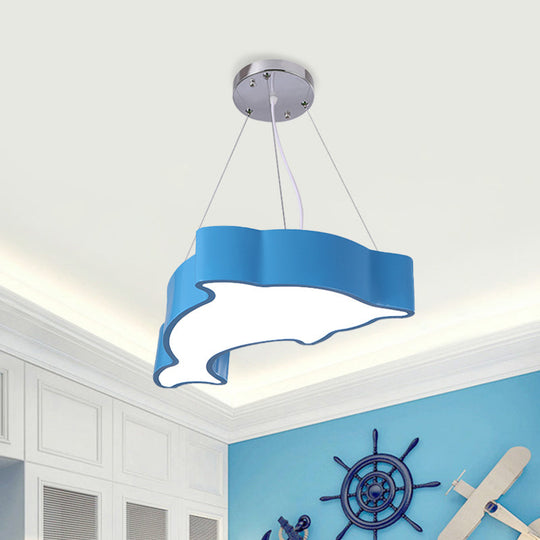 Minimalist Acrylic Dolphin Pendant Chandelier - Blue/Green/Yellow Led Ceiling Lamp For Playroom