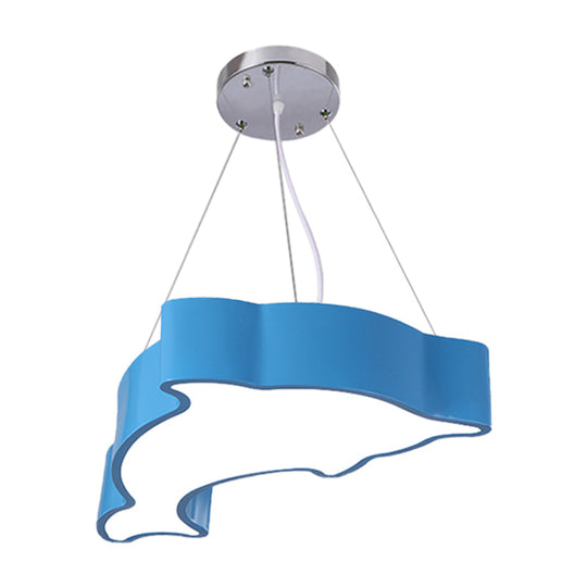 Minimalist Acrylic Dolphin Pendant Chandelier - Blue/Green/Yellow Led Ceiling Lamp For Playroom