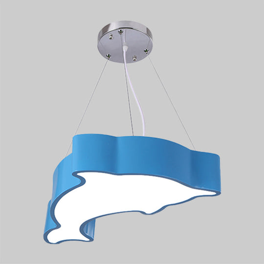 Minimalist Acrylic Dolphin Pendant Chandelier - Blue/Green/Yellow Led Ceiling Lamp For Playroom