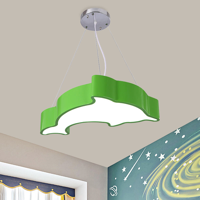 Minimalist Acrylic Dolphin Pendant Chandelier - Blue/Green/Yellow Led Ceiling Lamp For Playroom