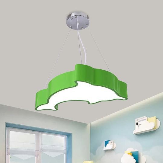 Minimalist Acrylic Dolphin Pendant Chandelier - Blue/Green/Yellow Led Ceiling Lamp For Playroom