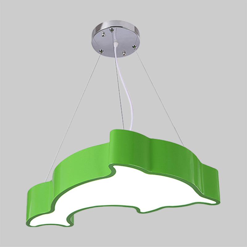 Minimalist Acrylic Dolphin Pendant Chandelier - Blue/Green/Yellow Led Ceiling Lamp For Playroom