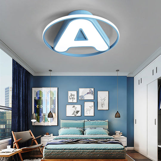 Nursing Room LED Circular Ceiling Lamp - Acrylic Kids Ceiling Mount Light with Letter A