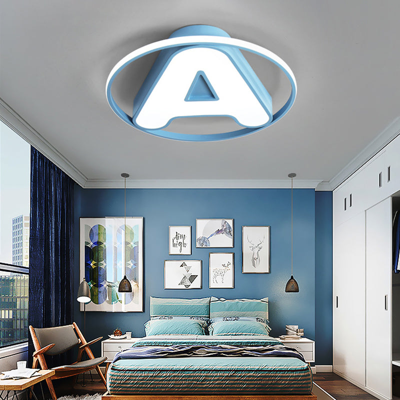 Nursing Room Led Circular Ceiling Lamp - Acrylic Kids Mount Light With Letter A