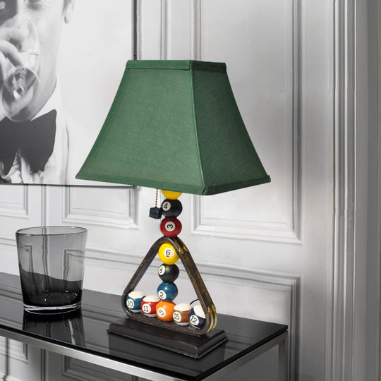 Traditional Green Fabric Table Lamp Kit With Snooker Pull Chain - Stylish Night Stand Lighting