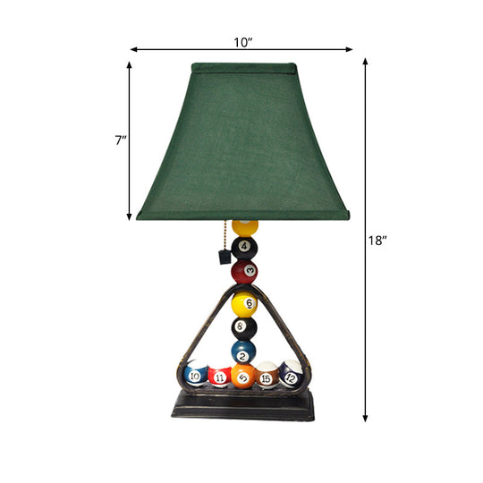 Traditional Green Fabric Table Lamp Kit With Snooker Pull Chain - Stylish Night Stand Lighting