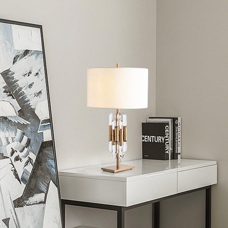 Classic White Fabric Table Lamp With Crystal Rod