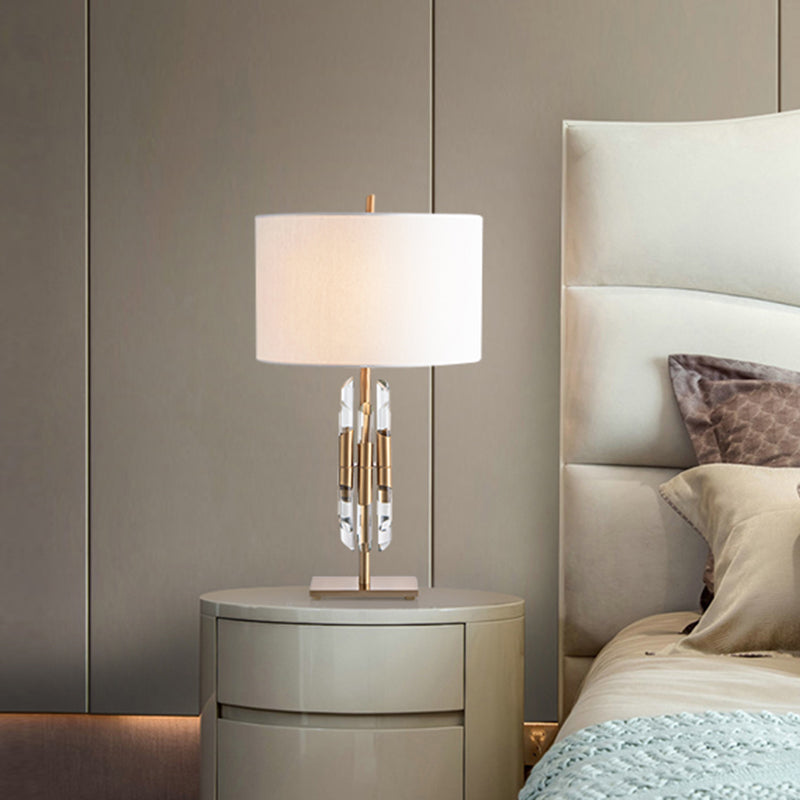 Classic White Fabric Table Lamp With Crystal Rod