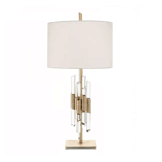 Classic White Fabric Table Lamp With Crystal Rod