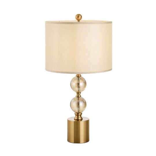 Classic Crystal Nightstand Lamp With Fabric Shade In Brass - Ideal For Bedroom Lighting