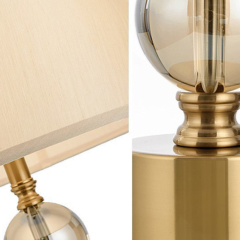 Classic Crystal Nightstand Lamp With Fabric Shade In Brass - Ideal For Bedroom Lighting