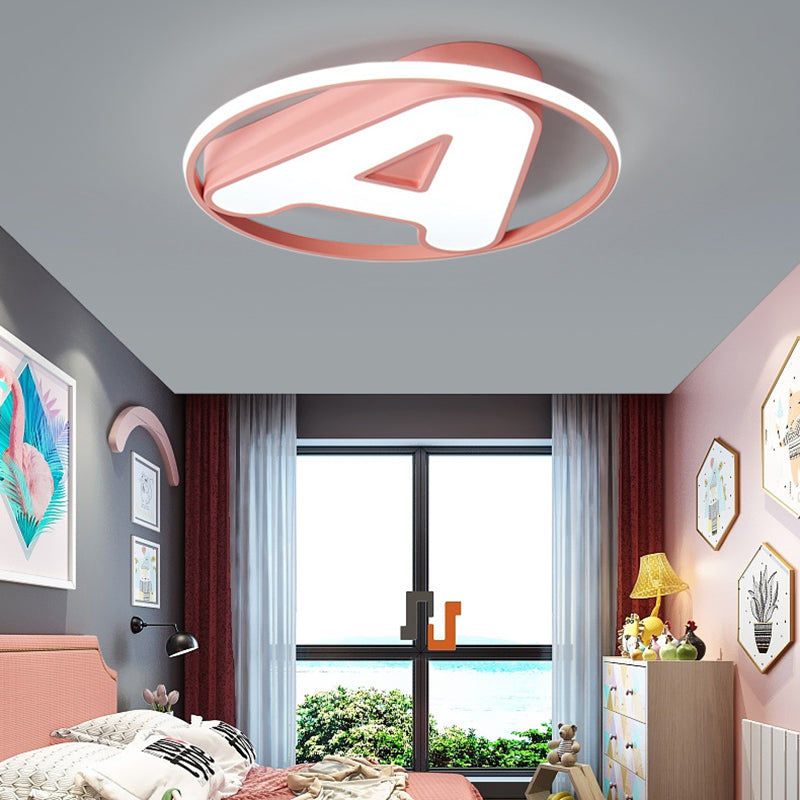 Nursing Room LED Circular Ceiling Lamp - Acrylic Kids Ceiling Mount Light with Letter A