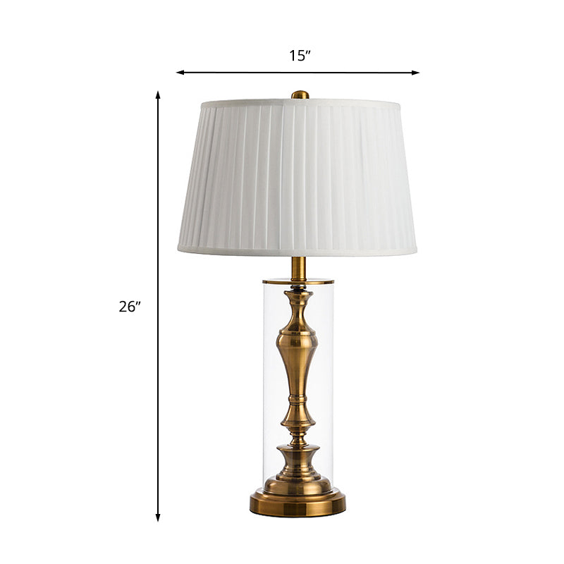 Amaya - Gold Gold 1 Light Night Table Light Countryside Fabric Empire Shade Nightstand Lamp with Metal Candlestick Base