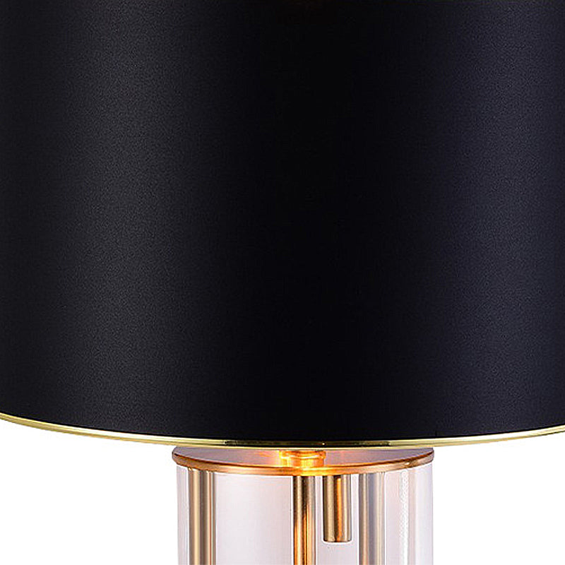 Ludovica - Black Fabric Night Table Lamp with Clear Glass Base - Traditional Drum