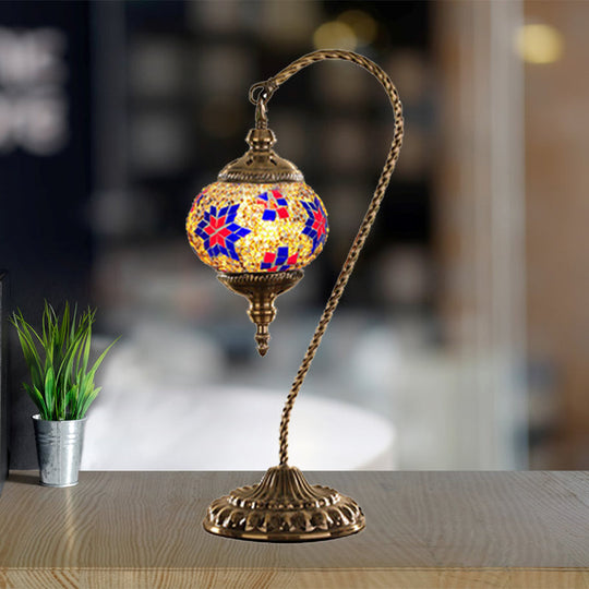 Naomi - Traditional Red/White/Yellow Glass Desk Lamp with Metal Base