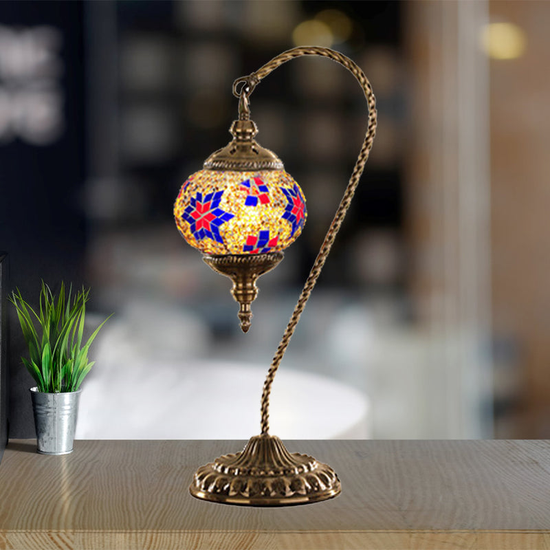 Traditional Red/White/Yellow Glass Table Lamp For Coffee Shop Nights - Global Design With Metal Base