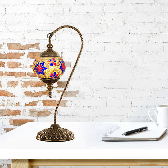 Naomi - Traditional Red/White/Yellow Glass Desk Lamp with Metal Base