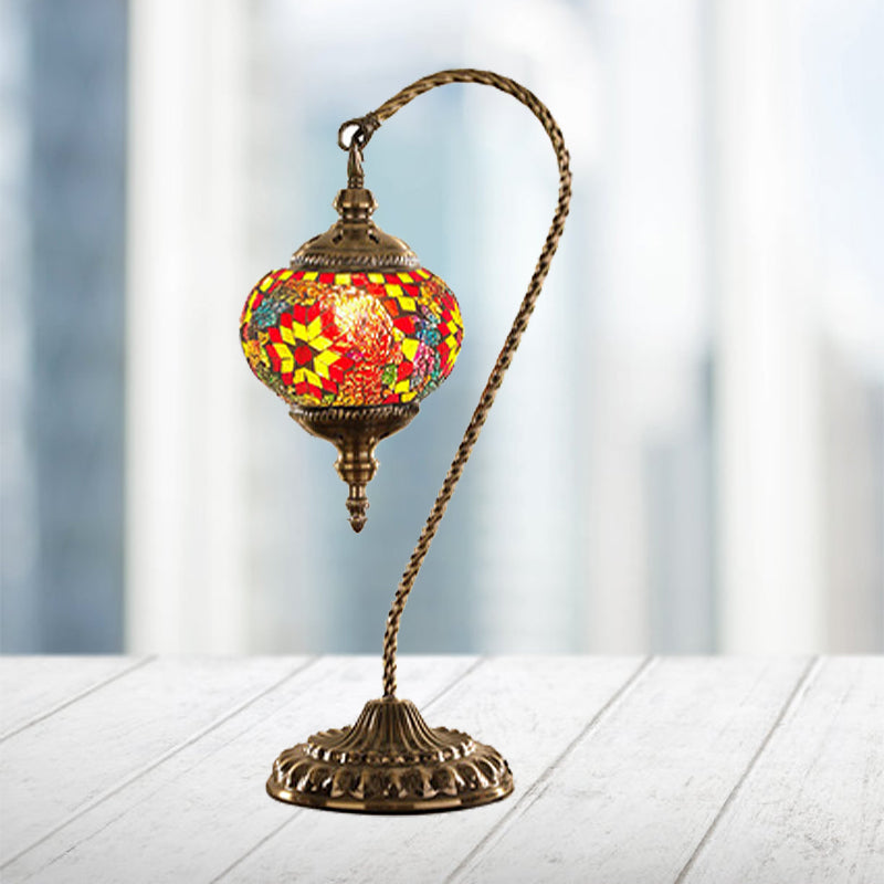 Traditional Red/White/Yellow Glass Table Lamp For Coffee Shop Nights - Global Design With Metal Base