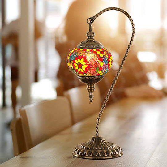 Naomi - Traditional Red/White/Yellow Glass Desk Lamp with Metal Base