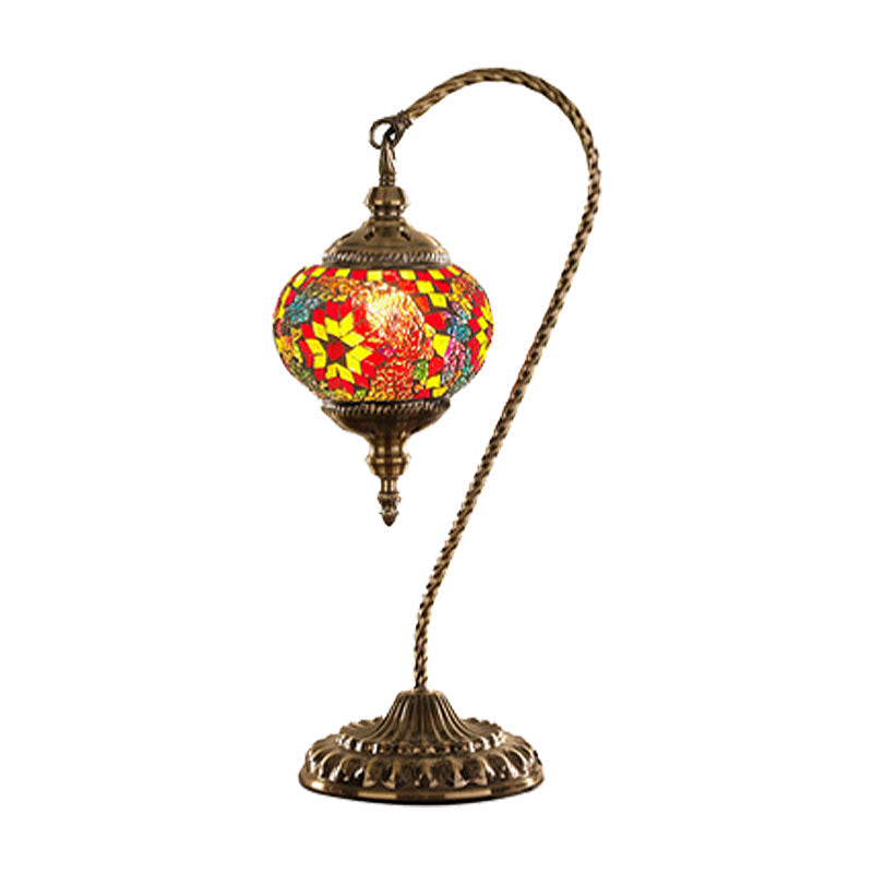 Naomi - Traditional Red/White/Yellow Glass Desk Lamp with Metal Base