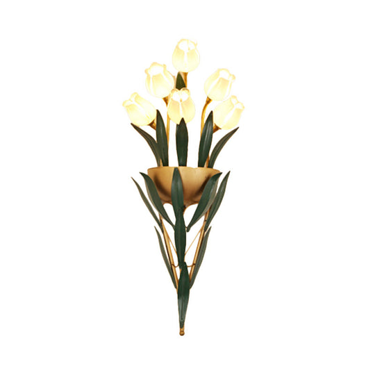 Rustic Lily Bouquet Wall Lamp Kit - 6/10 Heads White/Purple Glass Sconce Light Fixture For Dining