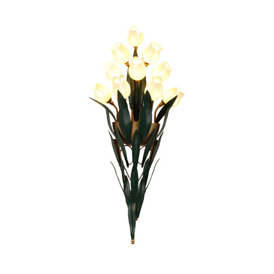 Rustic Lily Bouquet Wall Lamp Kit - 6/10 Heads White/Purple Glass Sconce Light Fixture For Dining