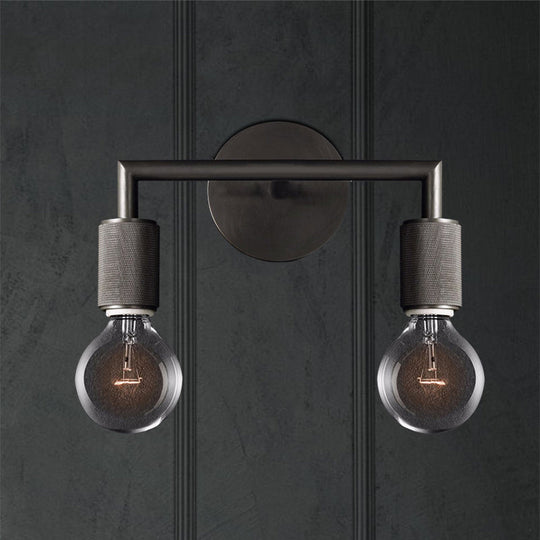 Minimalist Bare Bulb Metal Wall Lighting - 1/2-Light Indoor Sconce Lamp Black/Brass/Chrome Square