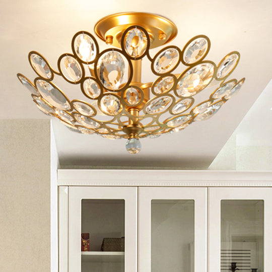 Crystal Flushmount Retro Silver/Gold Bubble Ring Chandelier Lighting - 3-Bulb Clear Faceted, Ideal for Kitchen