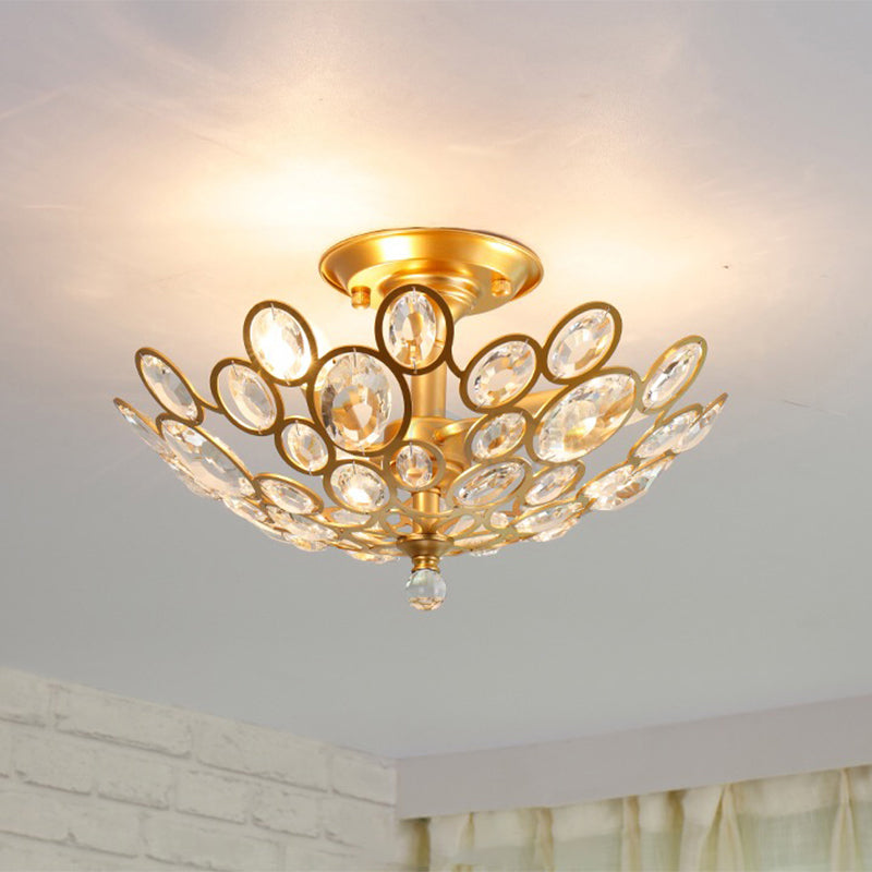 Crystal Flushmount Retro Silver/Gold Bubble Ring Chandelier Lighting - 3-Bulb Clear Faceted, Ideal for Kitchen