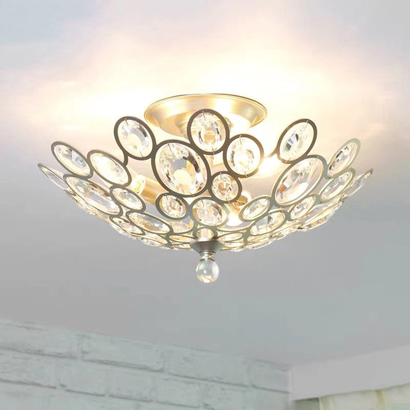 Crystal Flushmount Retro Silver/Gold Bubble Ring Chandelier Lighting - 3-Bulb Clear Faceted, Ideal for Kitchen