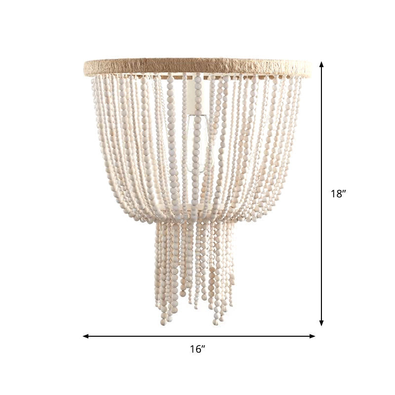 Traditional Flushmount Wood Flush Ceiling Lamp with White Bead Chain - 1 Bulb Bedroom Lighting