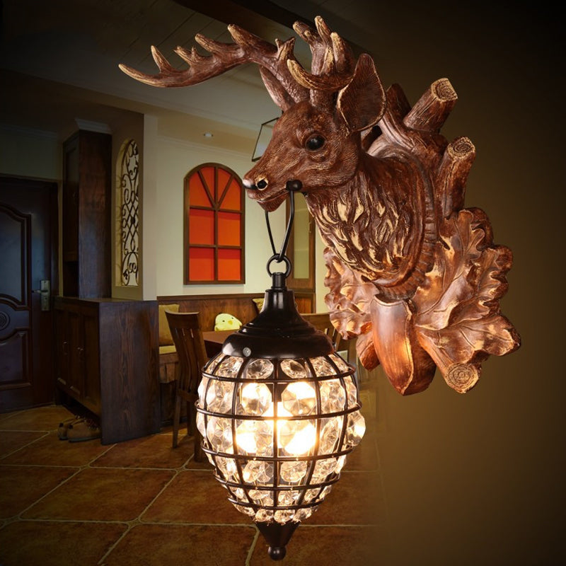 Antique Brown Resin Wall Sconce With Waterdrop Shade - Single Light Contemporary Living Room