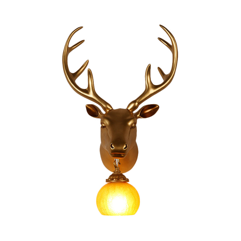 Antler Resin Gold Sconce Lamp - Rustic Wall Light With Amber Glass Shade