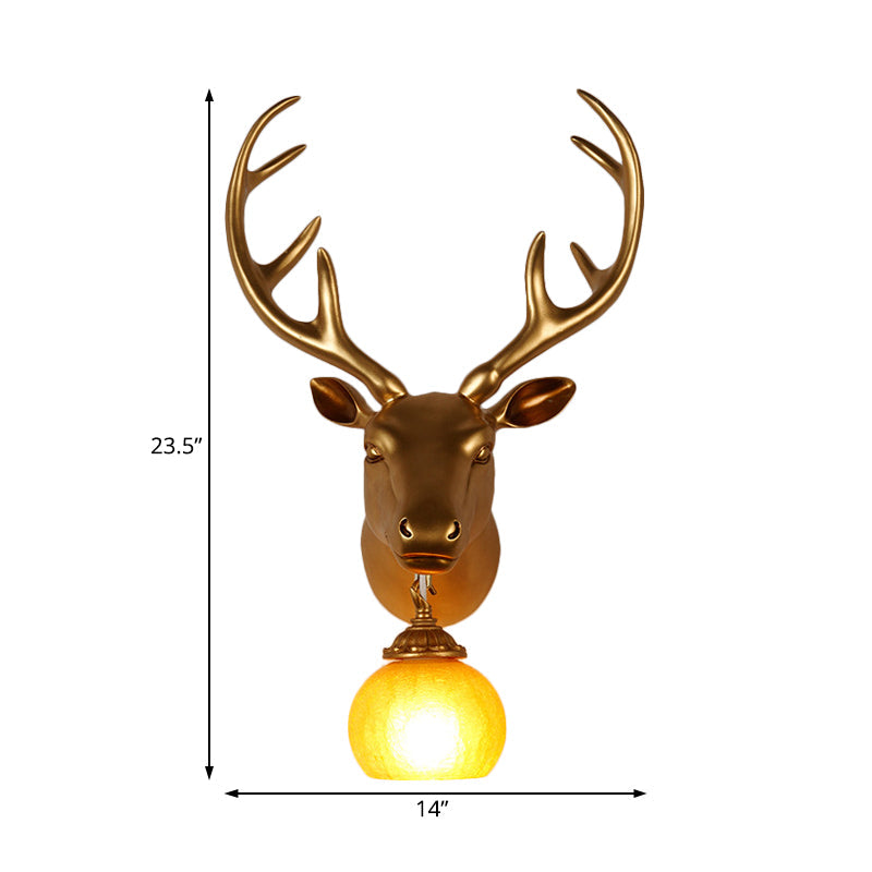 Antler Resin Gold Sconce Lamp - Rustic Wall Light With Amber Glass Shade